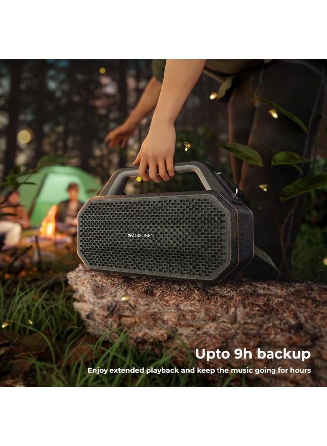 زيبونيكس Zebronics Prima, Portable Bluetooth Speaker, 90 Watts, Upto 9 Hours Playback, Dual 11.8cm Drivers, Dual Passive Radiators, BTv5.4 | TWS | AUX | USB, Carry Strap, Deep Bass, Splash Proof (Black) - Image 3